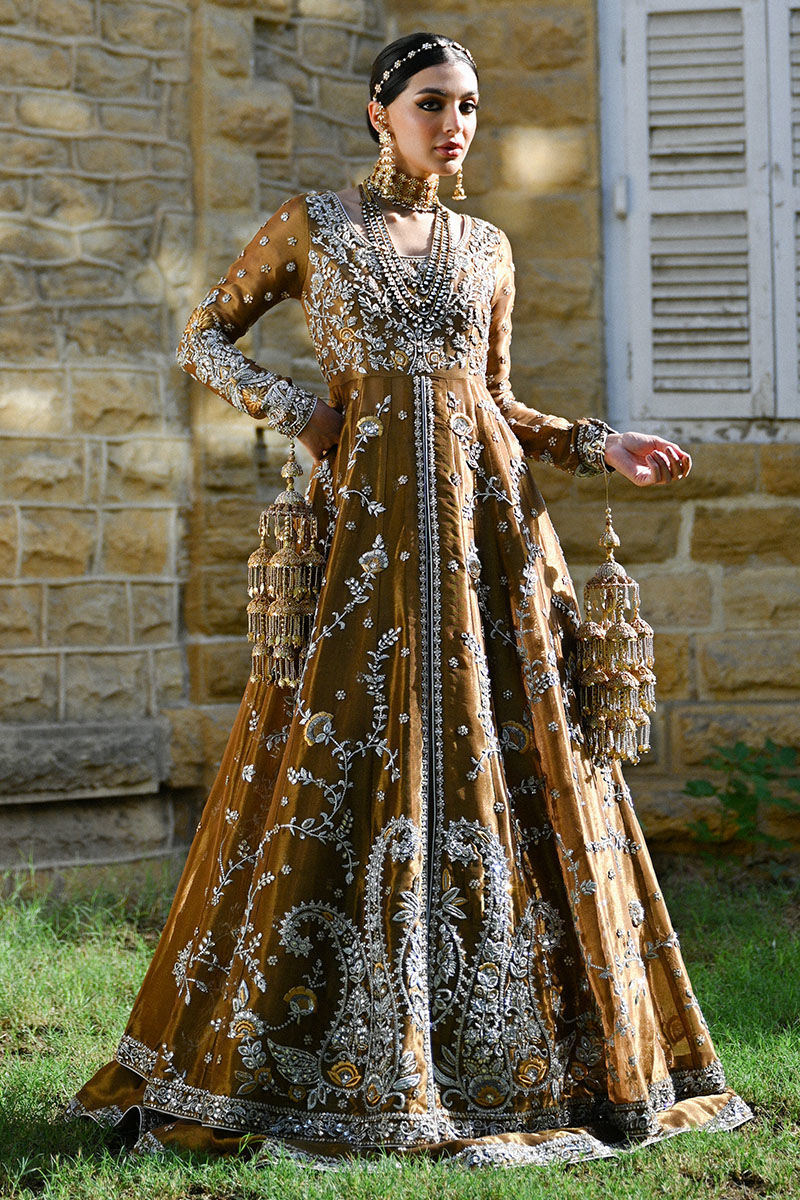 Pakistani Bronze Zardozi Lamé Anarkali Dress (3-Piece) - Image 5