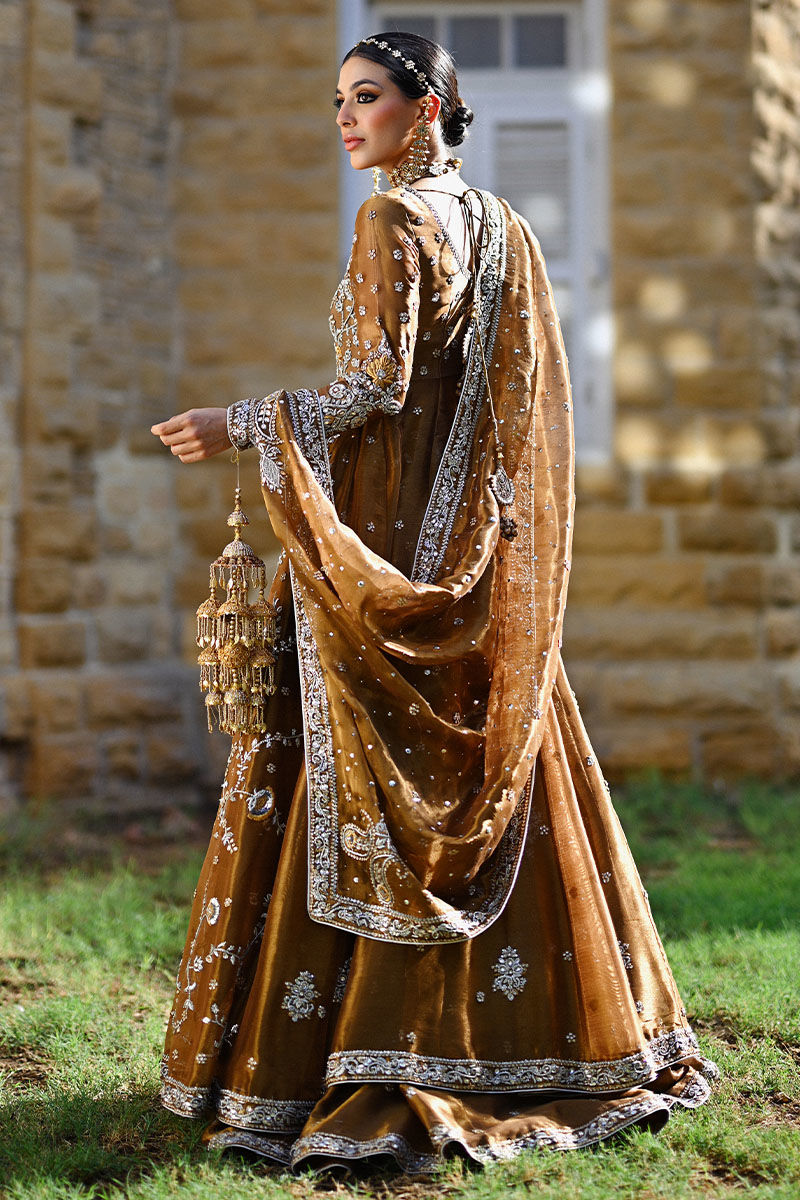Pakistani Bronze Zardozi Lamé Anarkali Dress (3-Piece) - Image 7