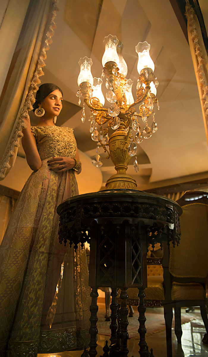 Gold and Blush Embroidered Net Anarkali Gown (1-Pc) - Image 4