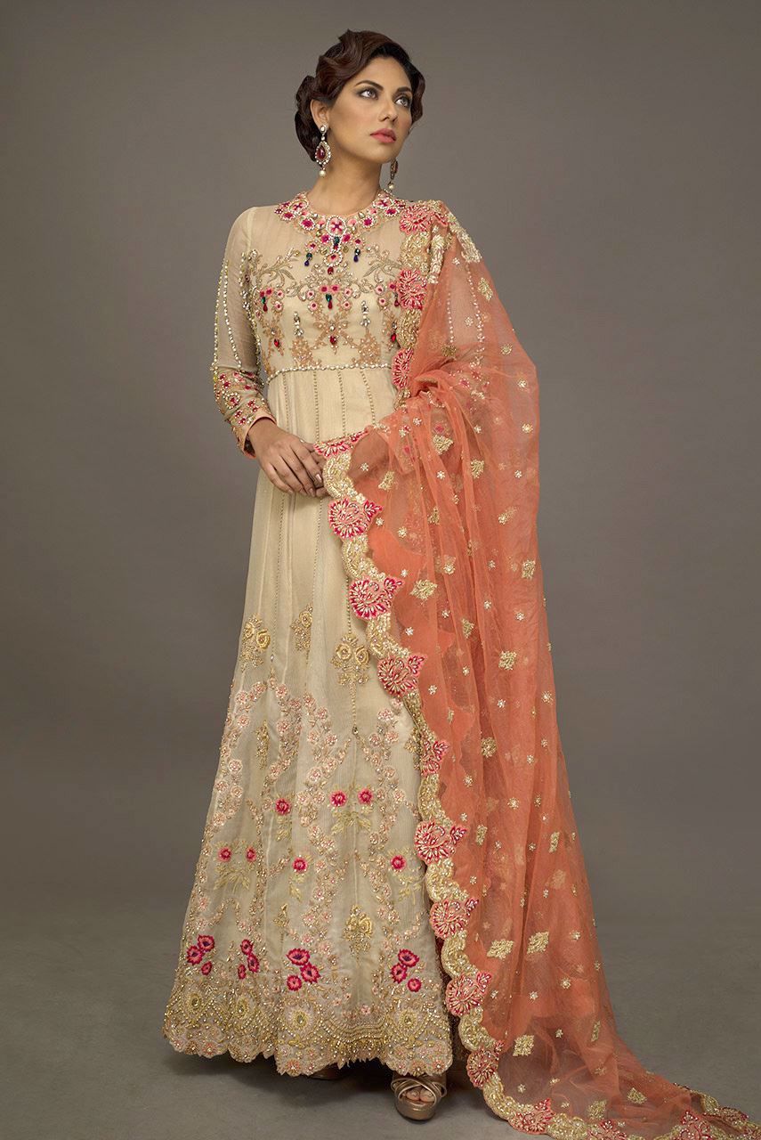 Gold Embroidered Net Anarkali Gown (2-Piece) - Image 1