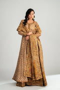 Pakistani Rusted Gold Embroidered Net & Silk Anarkali (3-Piece) - Image 1
