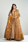 Pakistani Rusted Gold Embroidered Net & Silk Anarkali (3-Piece) - Image 3
