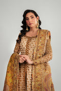 Pakistani Rusted Gold Embroidered Net & Silk Anarkali (3-Piece) - Image 4