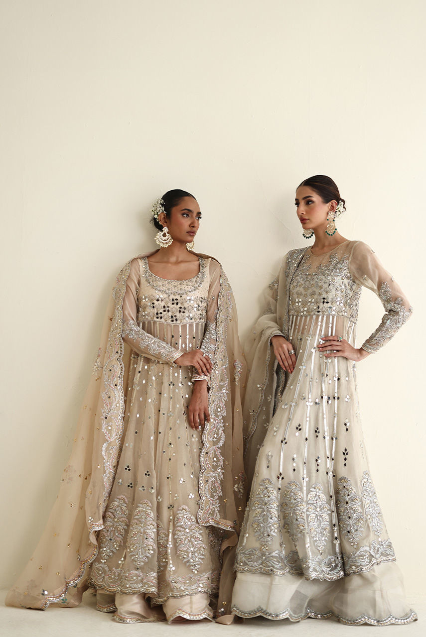 Pakistani Champagne Handworked Organza Maysuri Anarkali (2-Piece) - Image 4