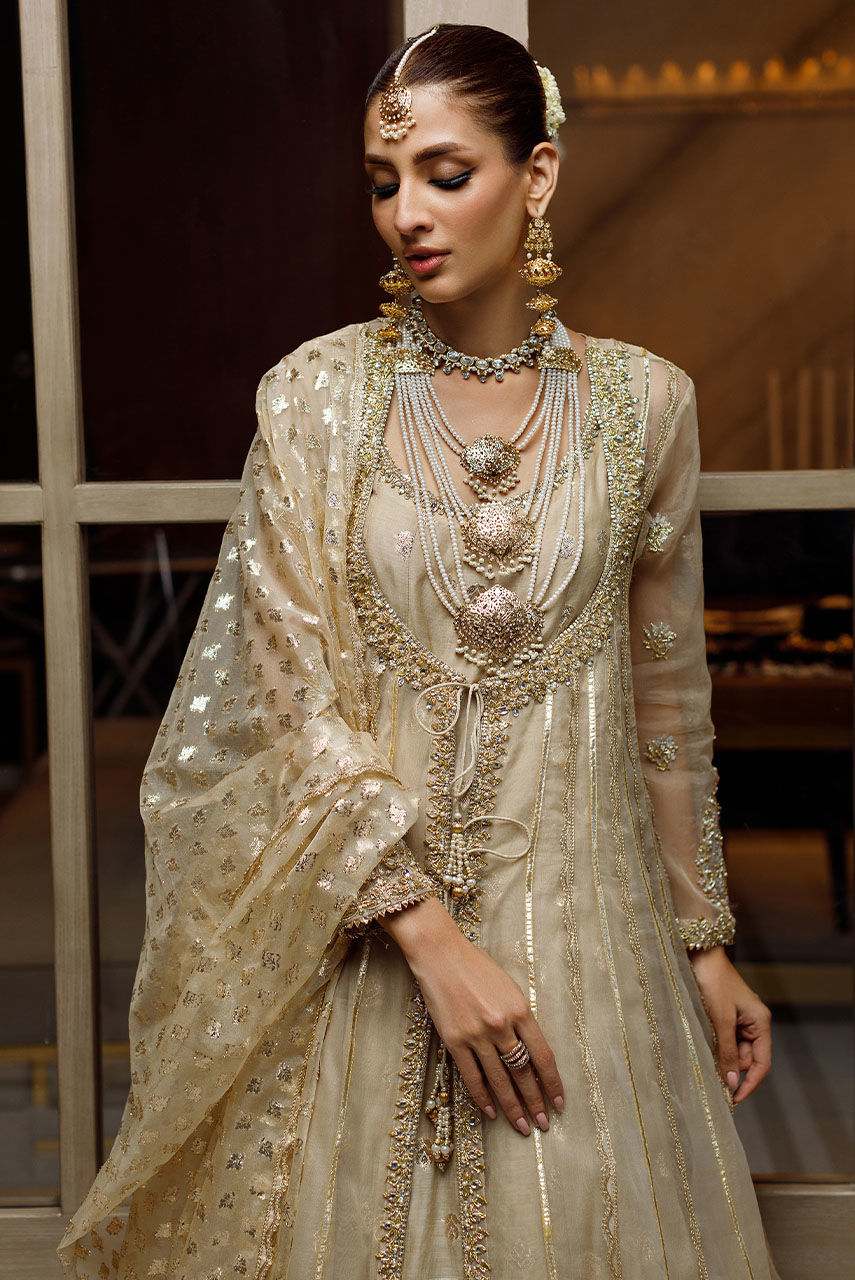 Pakistani Gold Zardozi & Gota Organza Anarkali (3-Piece) - Image 2