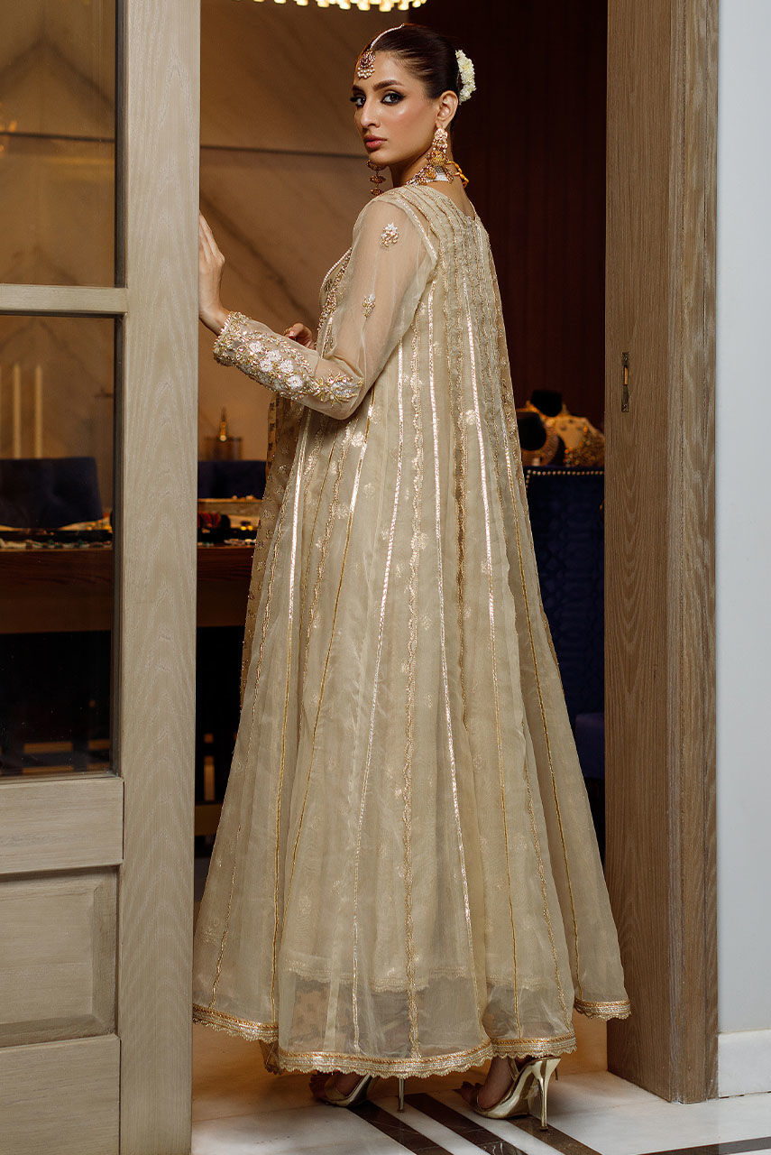 Pakistani Gold Zardozi & Gota Organza Anarkali (3-Piece) - Image 3