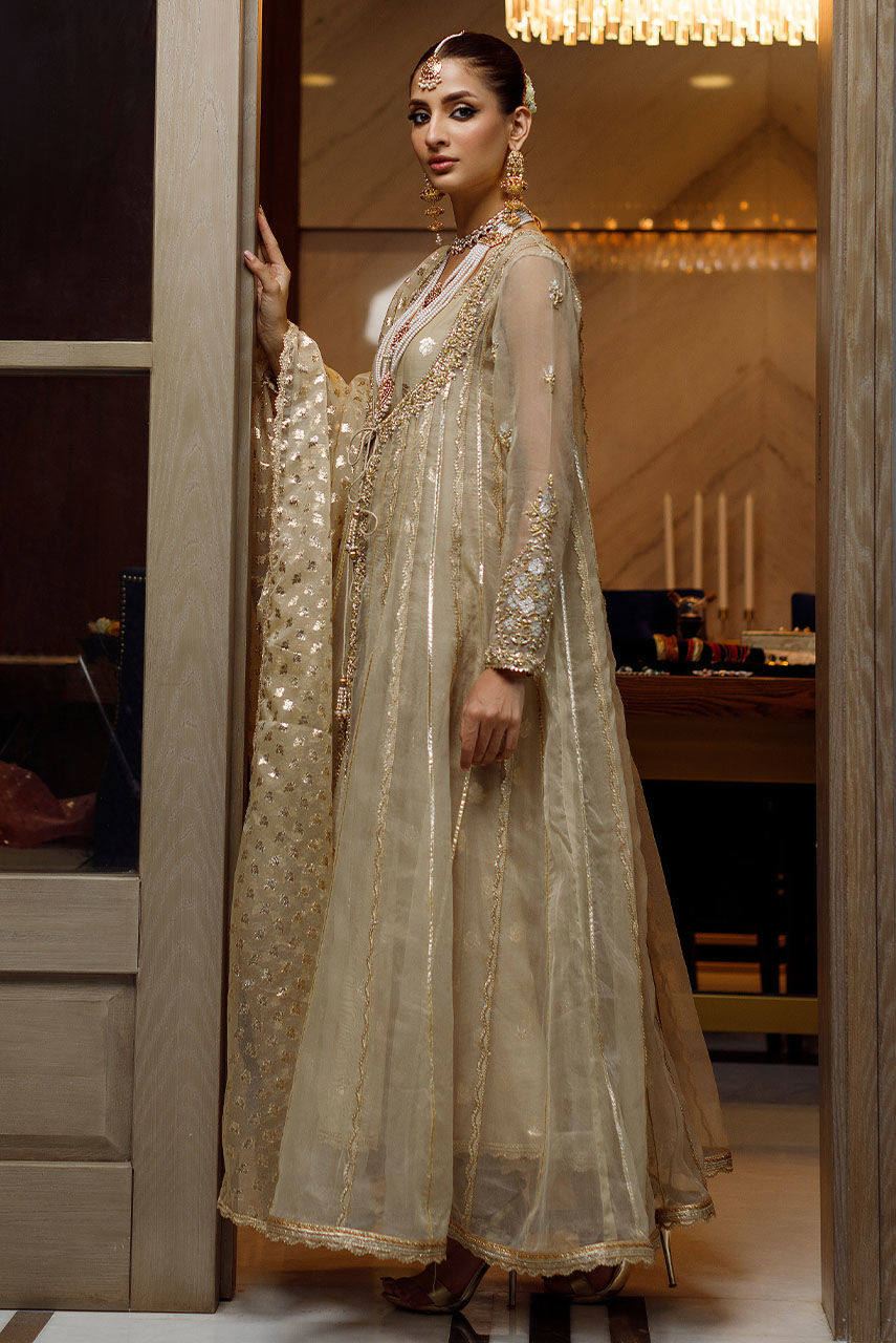 Pakistani Gold Zardozi & Gota Organza Anarkali (3-Piece) - Image 5