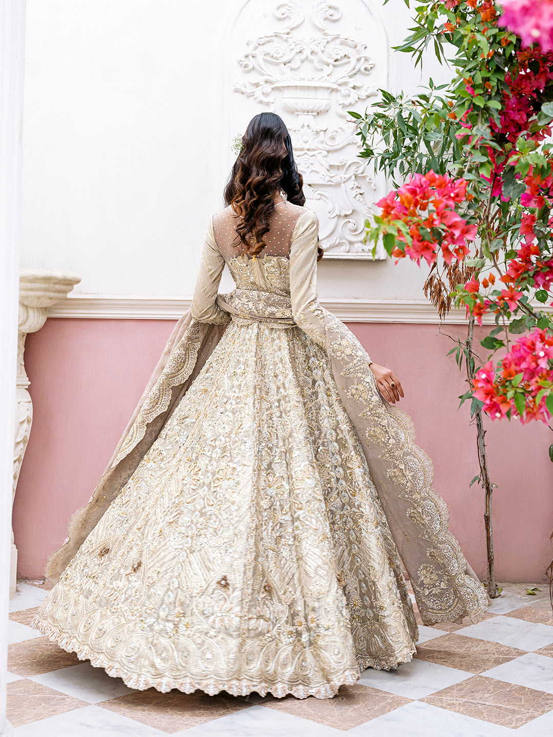 Champagne Embellished Silk-Blend Anarkali Gown (2-Piece) - Image 4