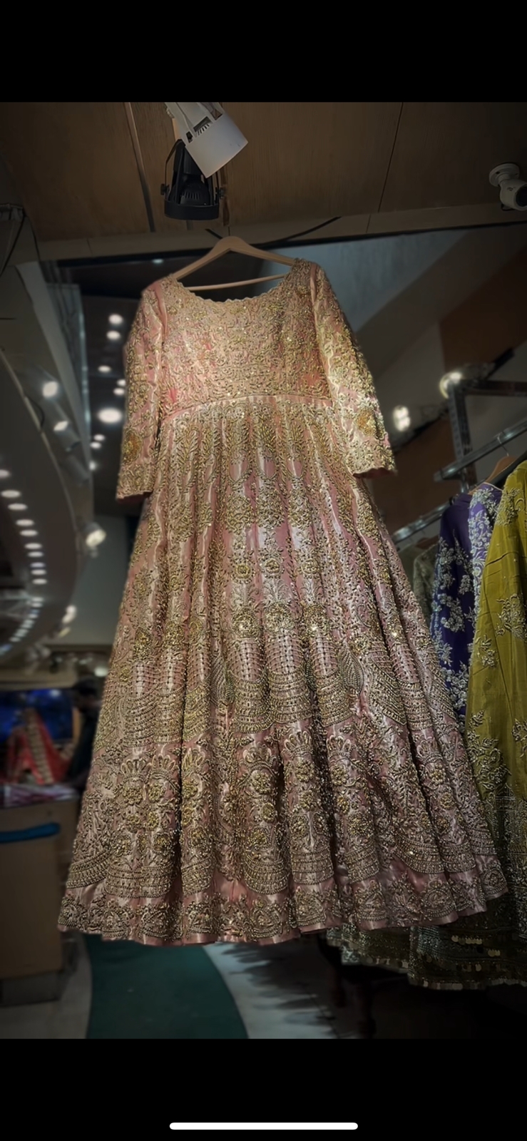 Pakistani Rose Gold Zari Embroidered Silk-Blend Anarkali Dress (3-Piece) - Image 1