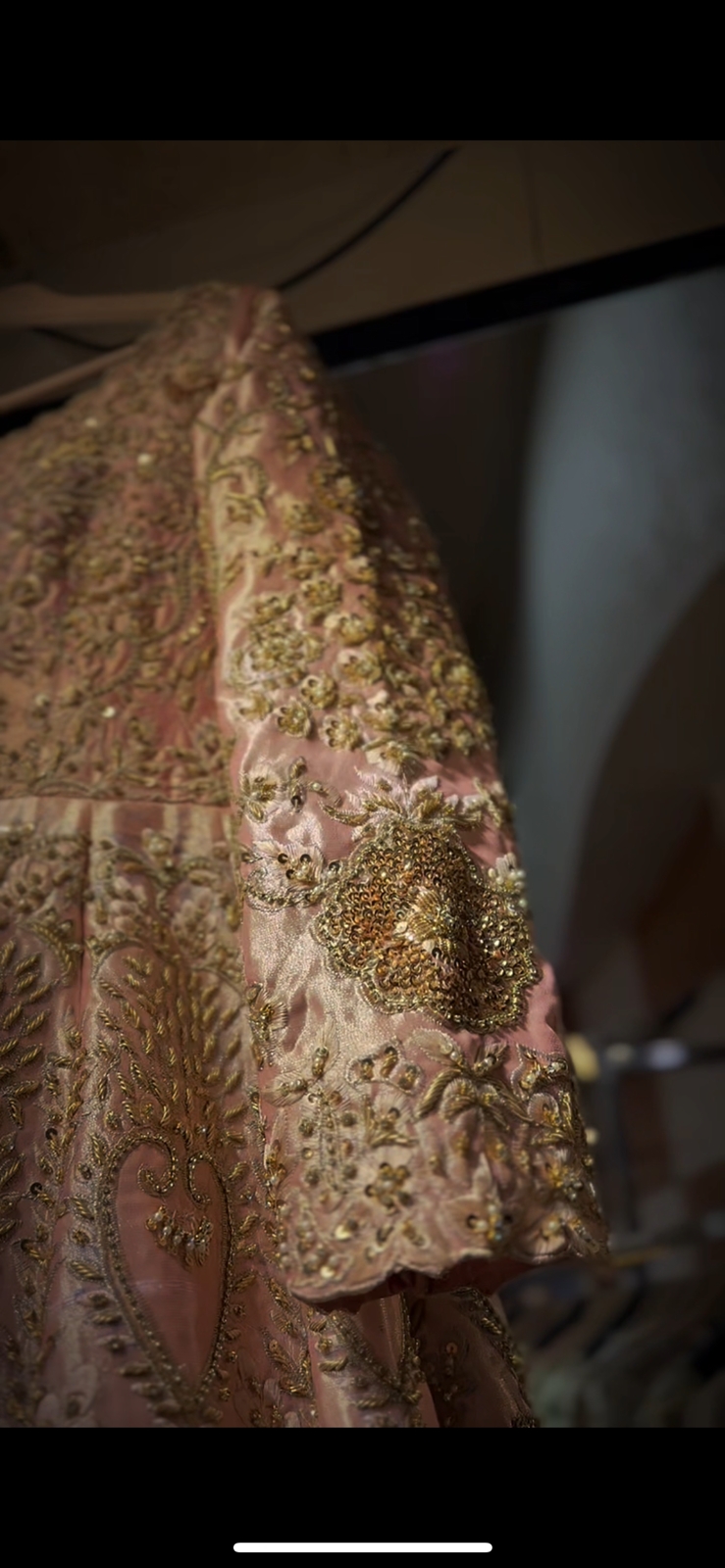 Pakistani Rose Gold Zari Embroidered Silk-Blend Anarkali Dress (3-Piece) - Image 3