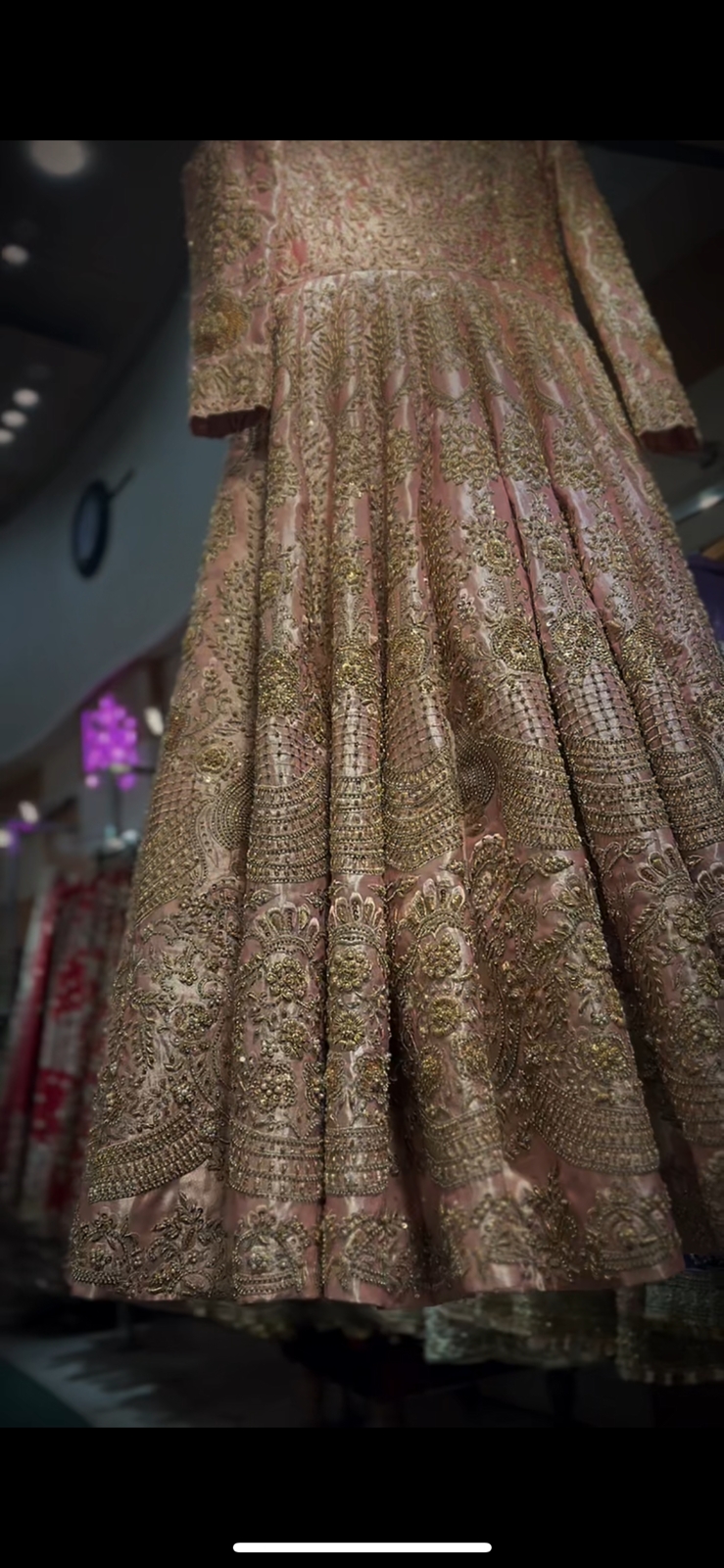 Pakistani Rose Gold Zari Embroidered Silk-Blend Anarkali Dress (3-Piece) - Image 4