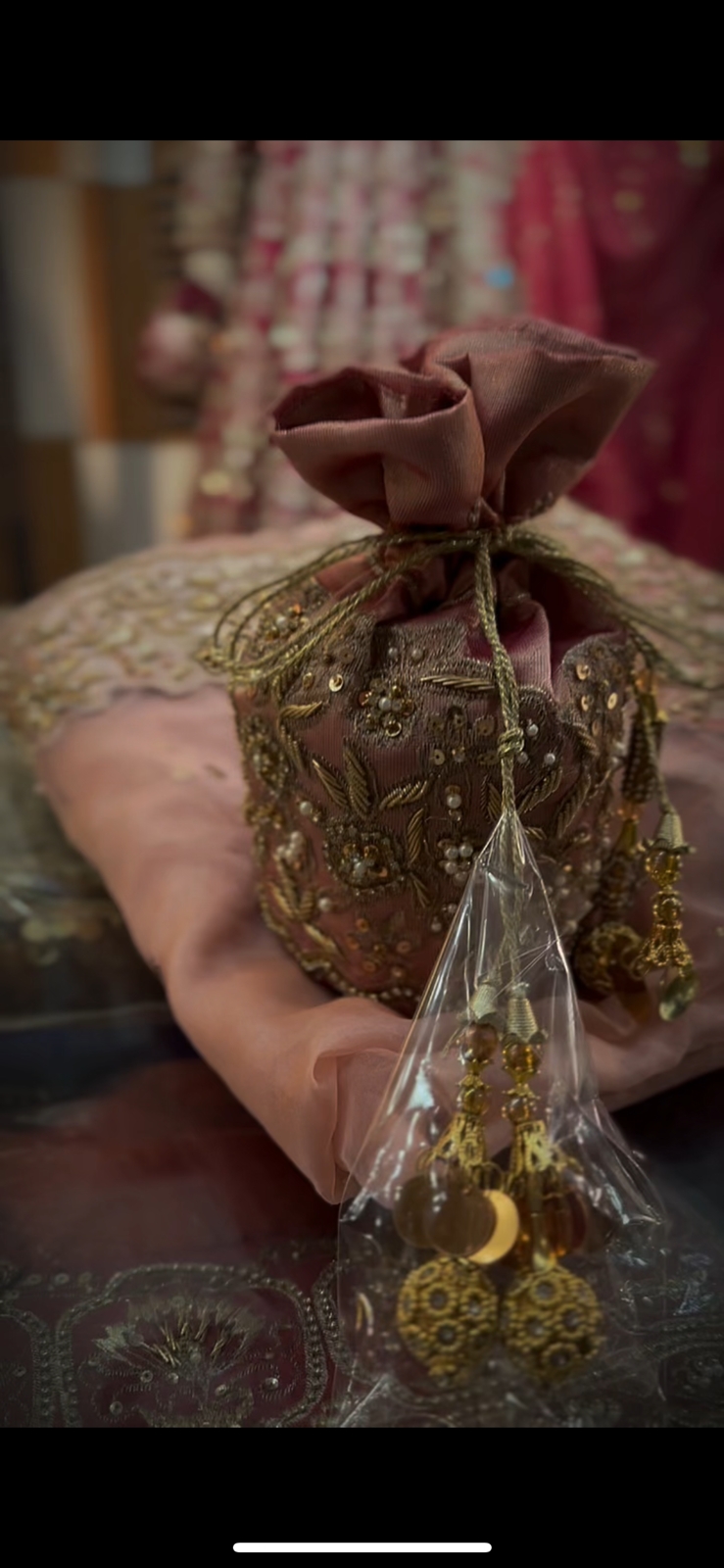 Pakistani Rose Gold Zari Embroidered Silk-Blend Anarkali Dress (3-Piece) - Image 5