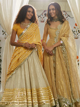 Indian Golden Hand-Embroidered Tissue & Net Anarkali (2-Piece) - Image 3