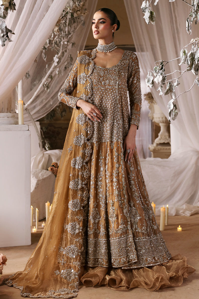 Indian Golden Zardozi Tissue Angarkha Dress (3-Piece) - Image 1