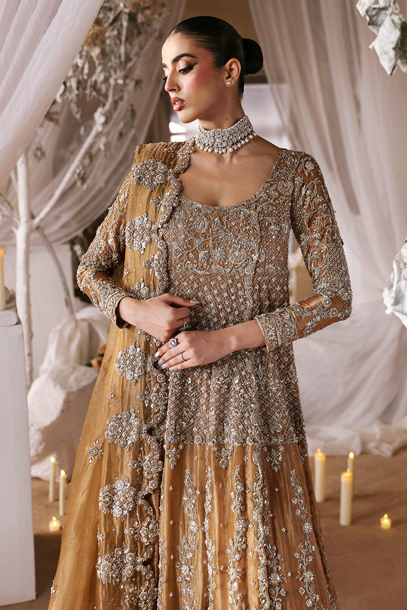 Indian Golden Zardozi Tissue Angarkha Dress (3-Piece) - Image 2