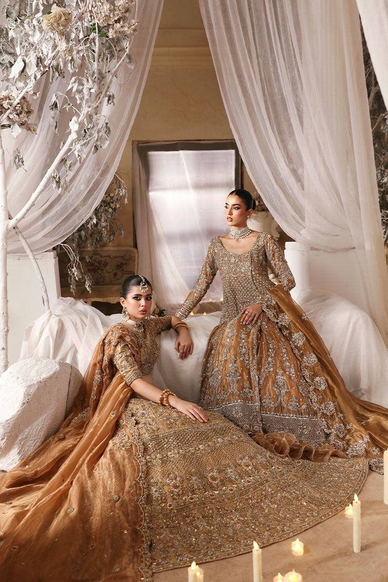 Indian Golden Zardozi Tissue Angarkha Dress (3-Piece) - Image 4