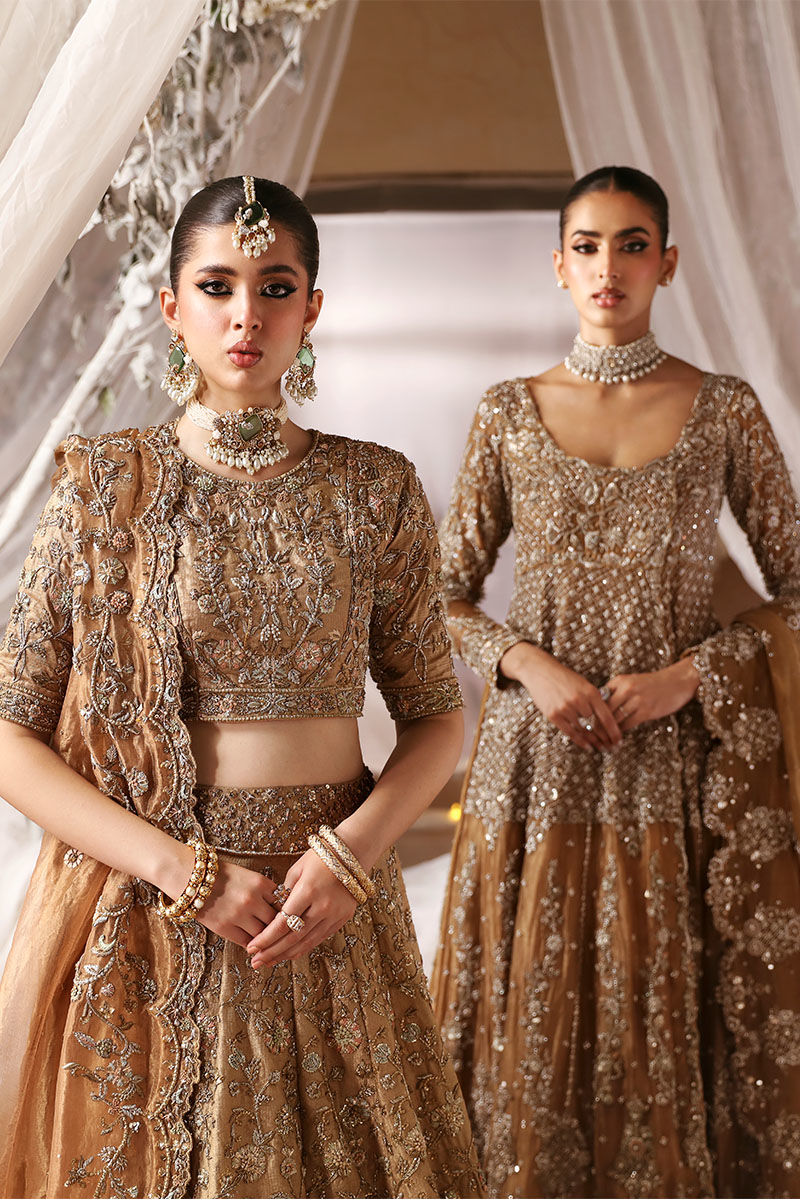 Indian Golden Zardozi Tissue Angarkha Dress (3-Piece) - Image 5