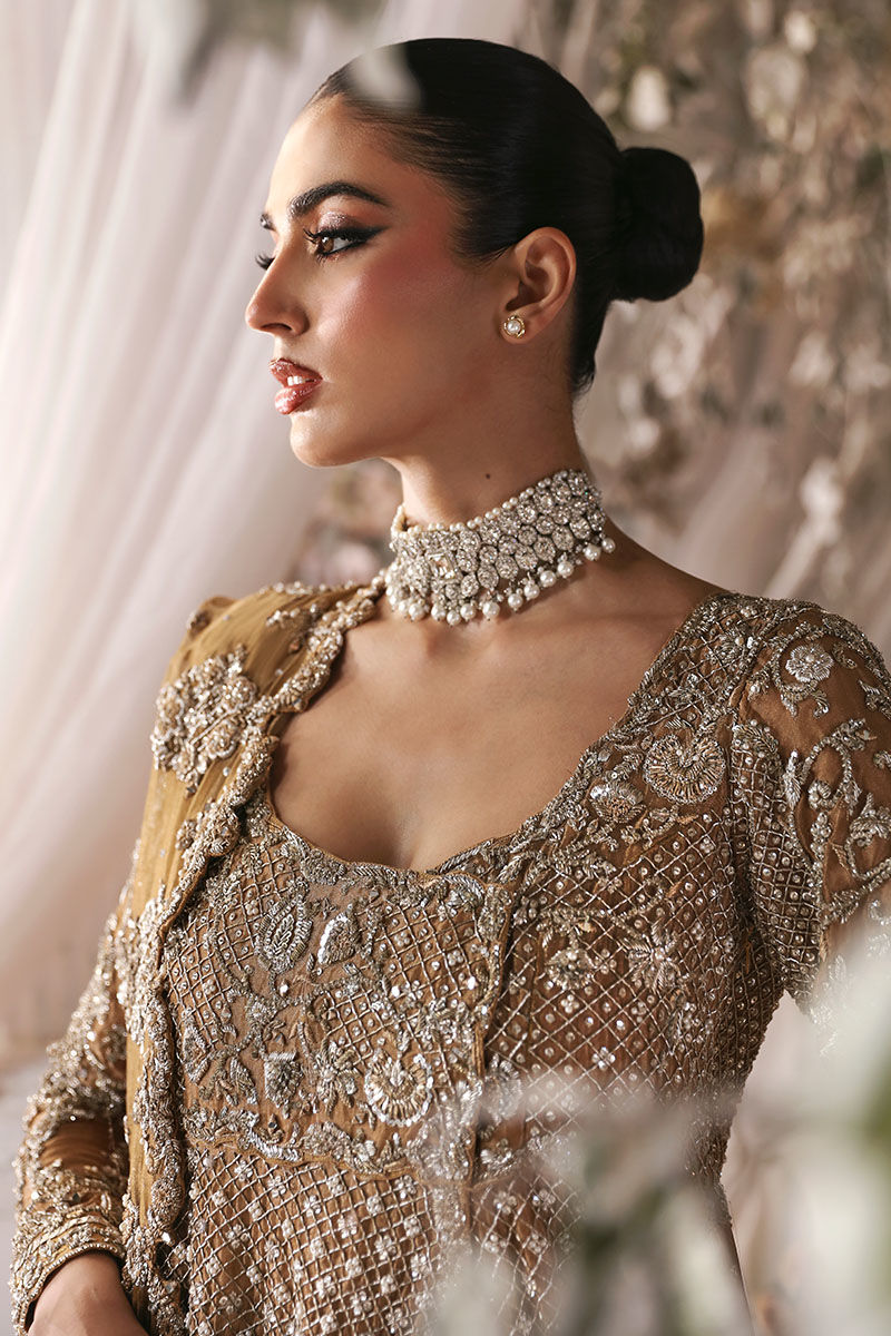 Indian Golden Zardozi Tissue Angarkha Dress (3-Piece) - Image 6