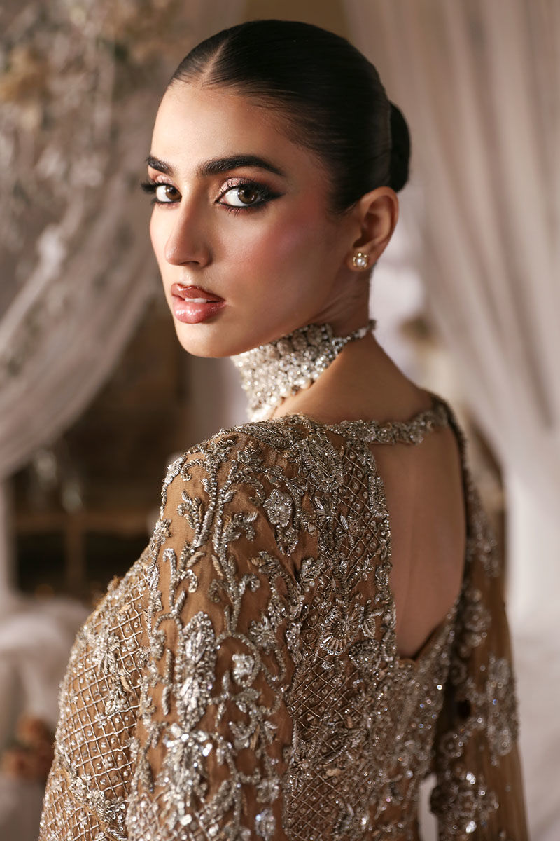 Indian Golden Zardozi Tissue Angarkha Dress (3-Piece) - Image 7