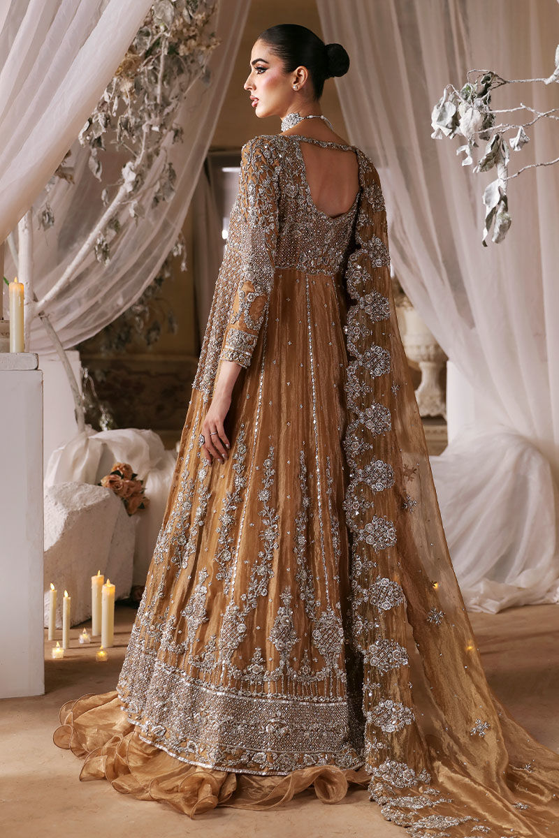 Indian Golden Zardozi Tissue Angarkha Dress (3-Piece) - Image 8