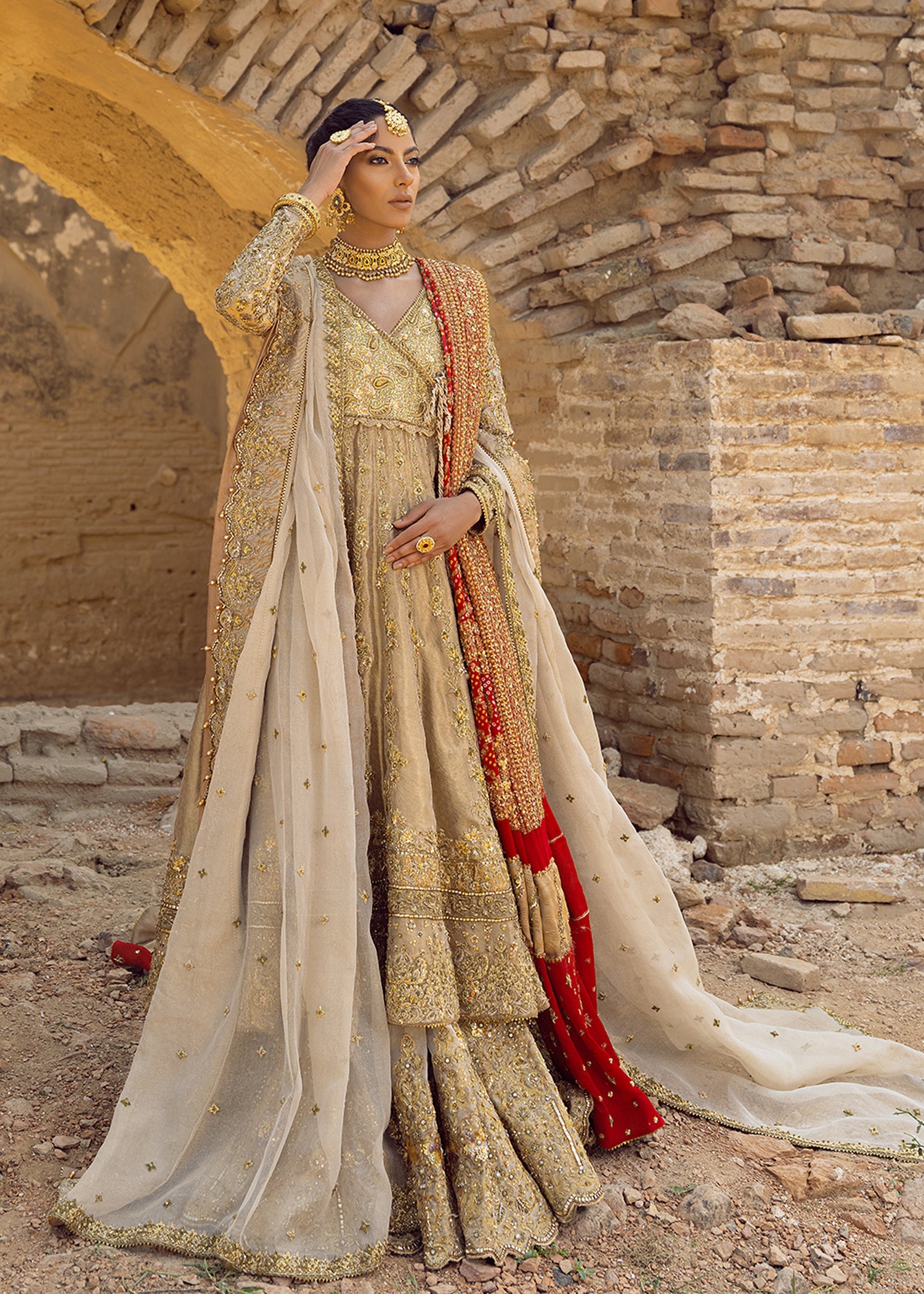 Ivory Gold Zardozi Pure Mesori Angrakha Peshwas (3-Piece) - Image 5