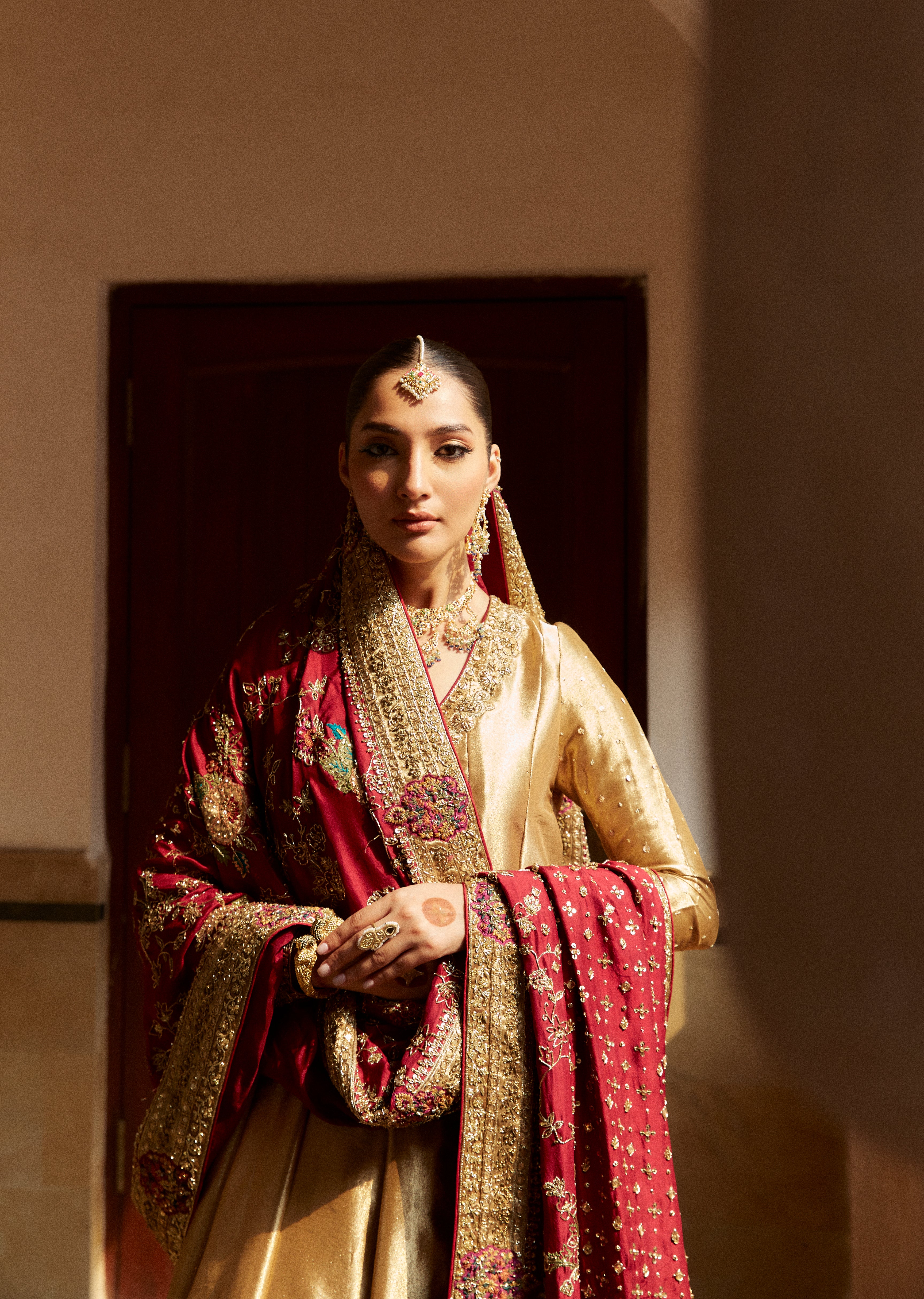 Gold Zardozi Tissue Kalidar Anghrakha (3-Piece) - Image 2