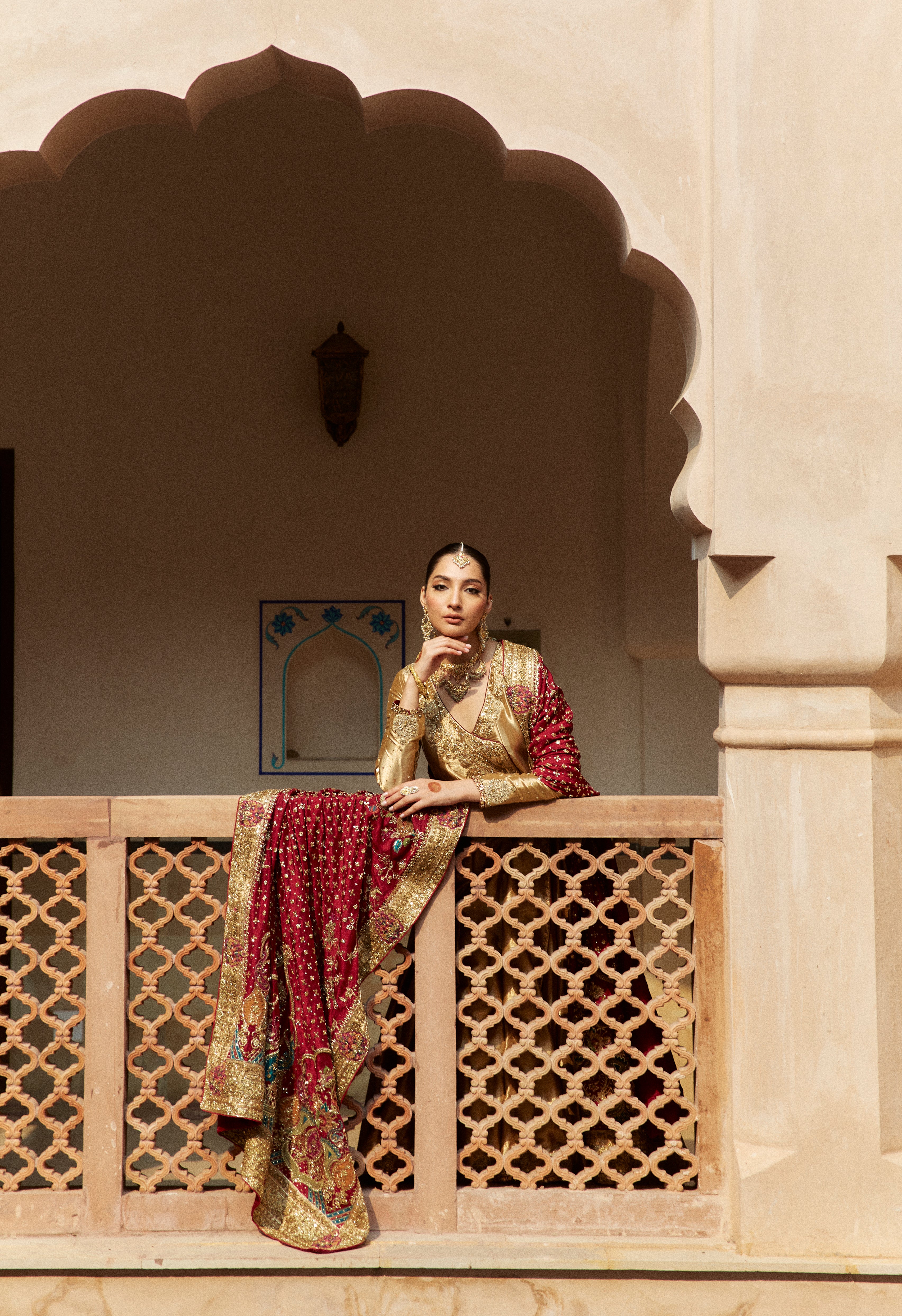 Gold Zardozi Tissue Kalidar Anghrakha (3-Piece) - Image 3