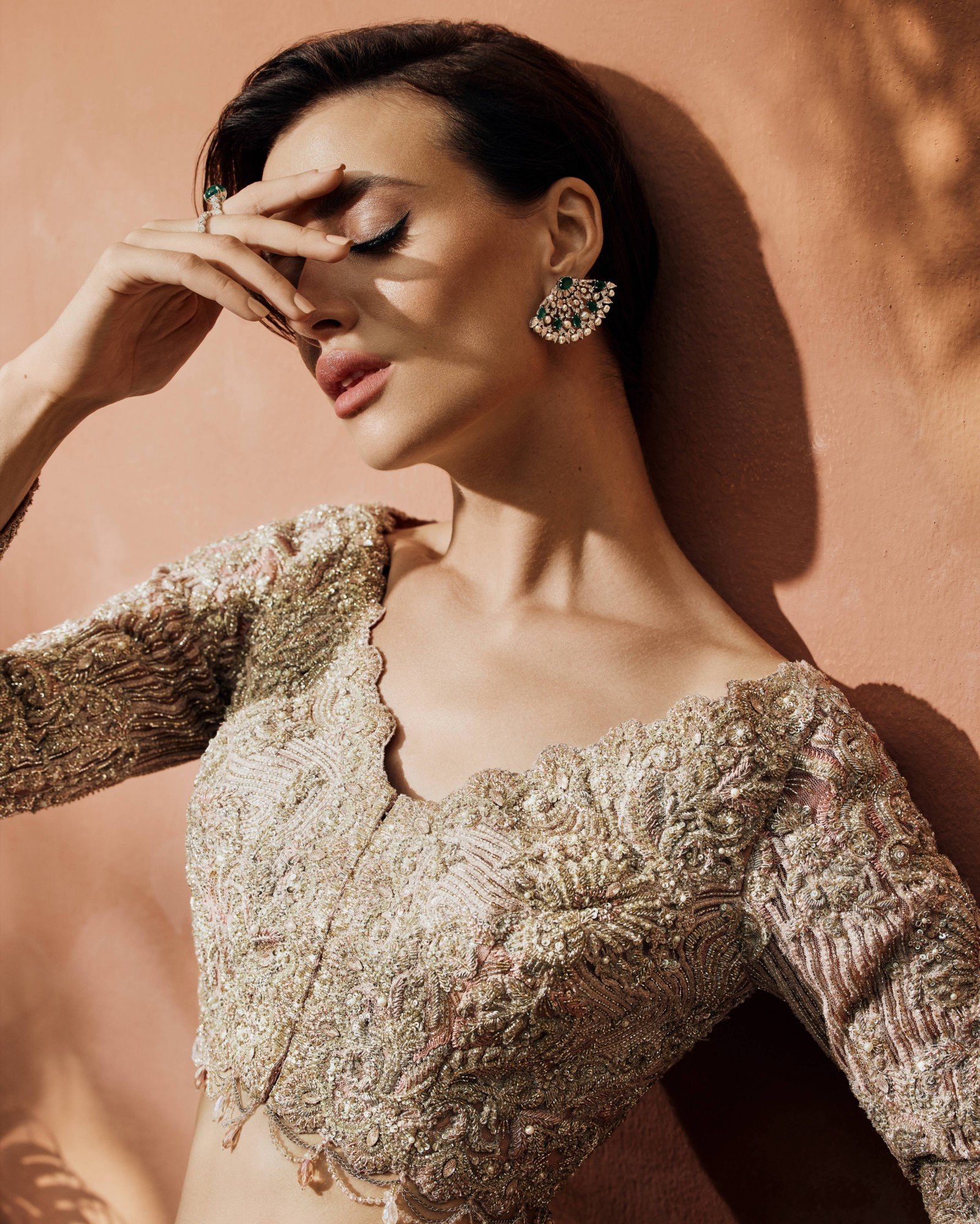 Gold Embellished Silk-Blend Bridal Blouse (1-Pc) - Image 1