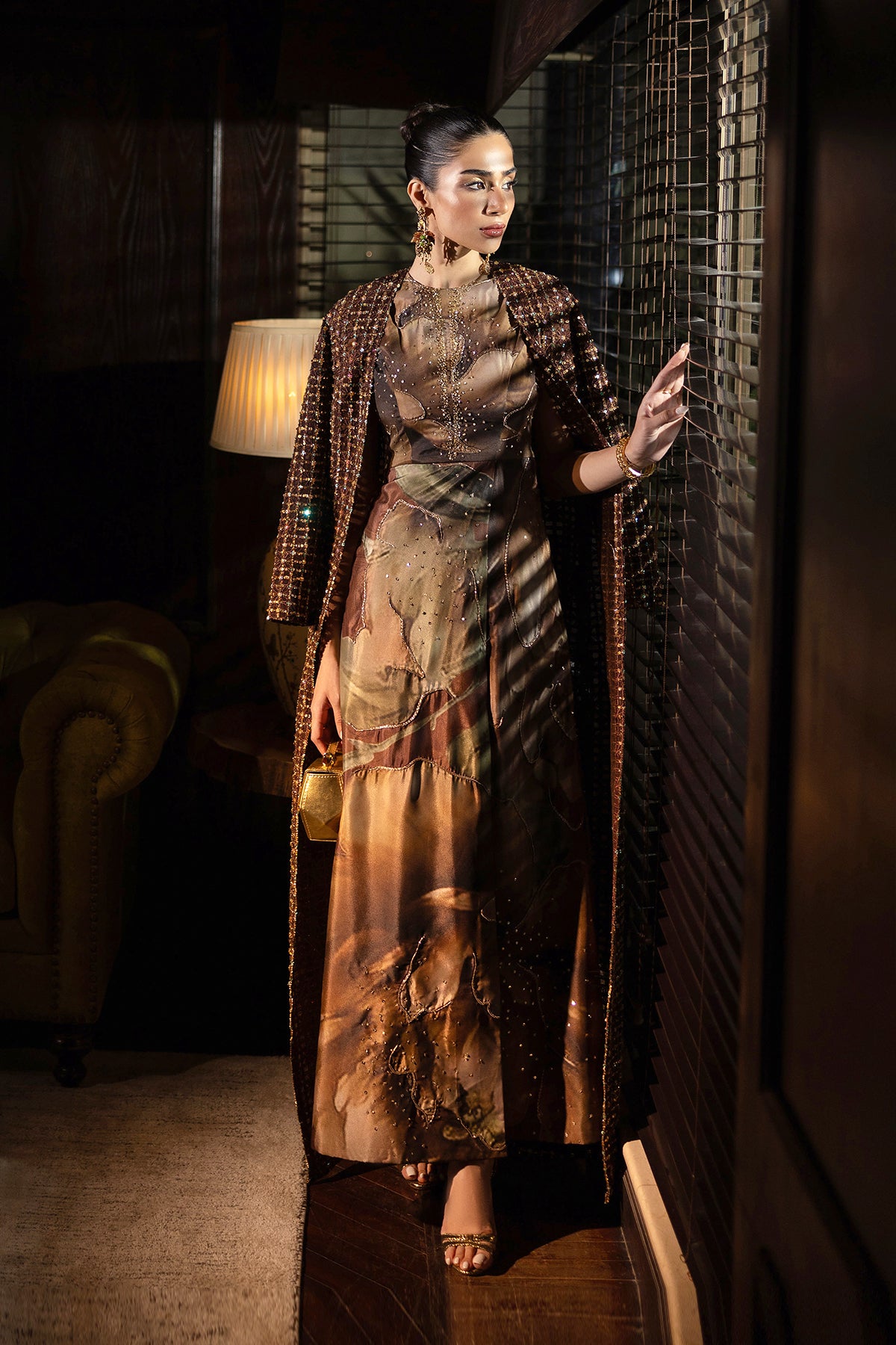 Bronze Adda Work Satin-Blend Cape Dress (2-Piece) - Image 1