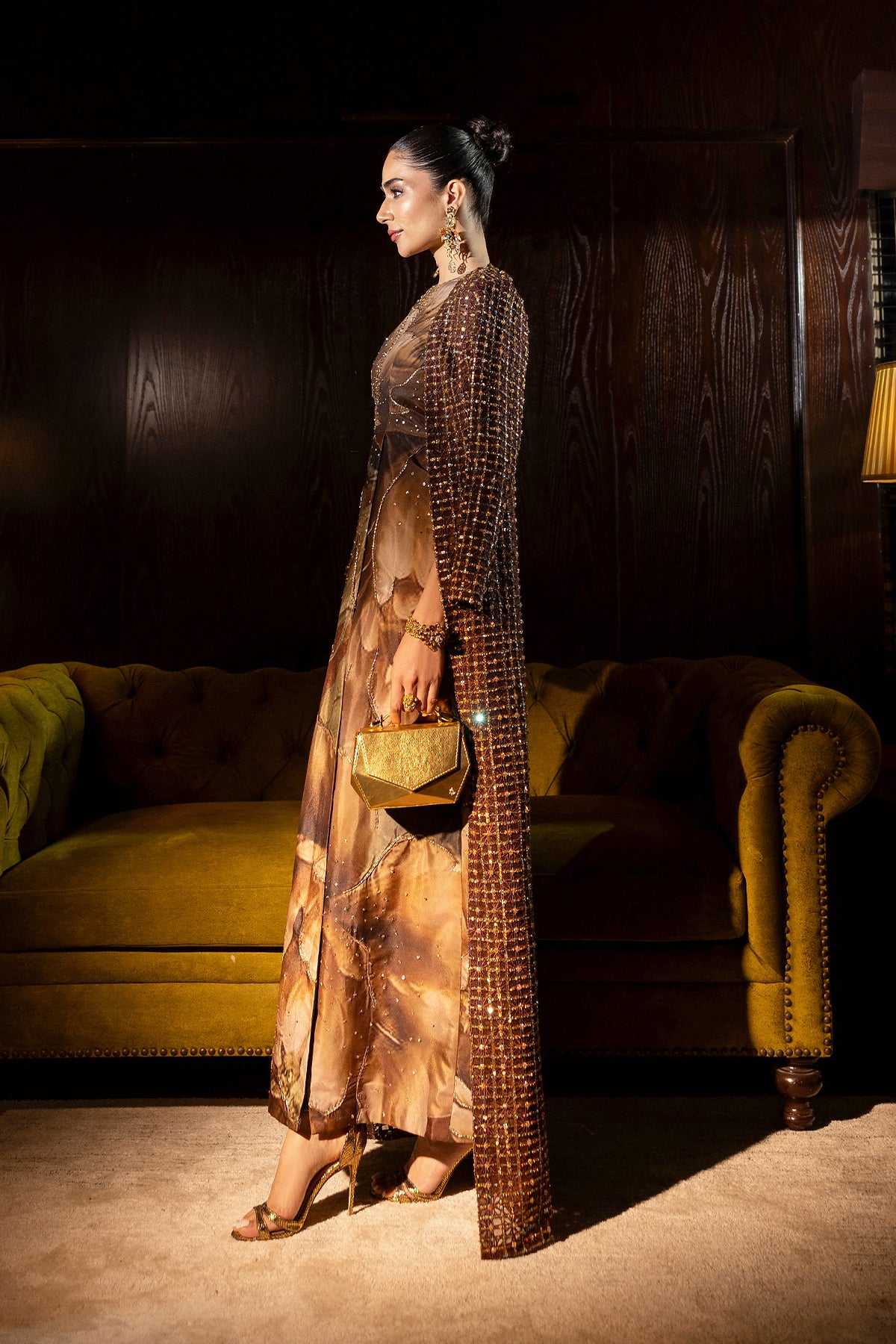 Bronze Adda Work Satin-Blend Cape Dress (2-Piece) - Image 10