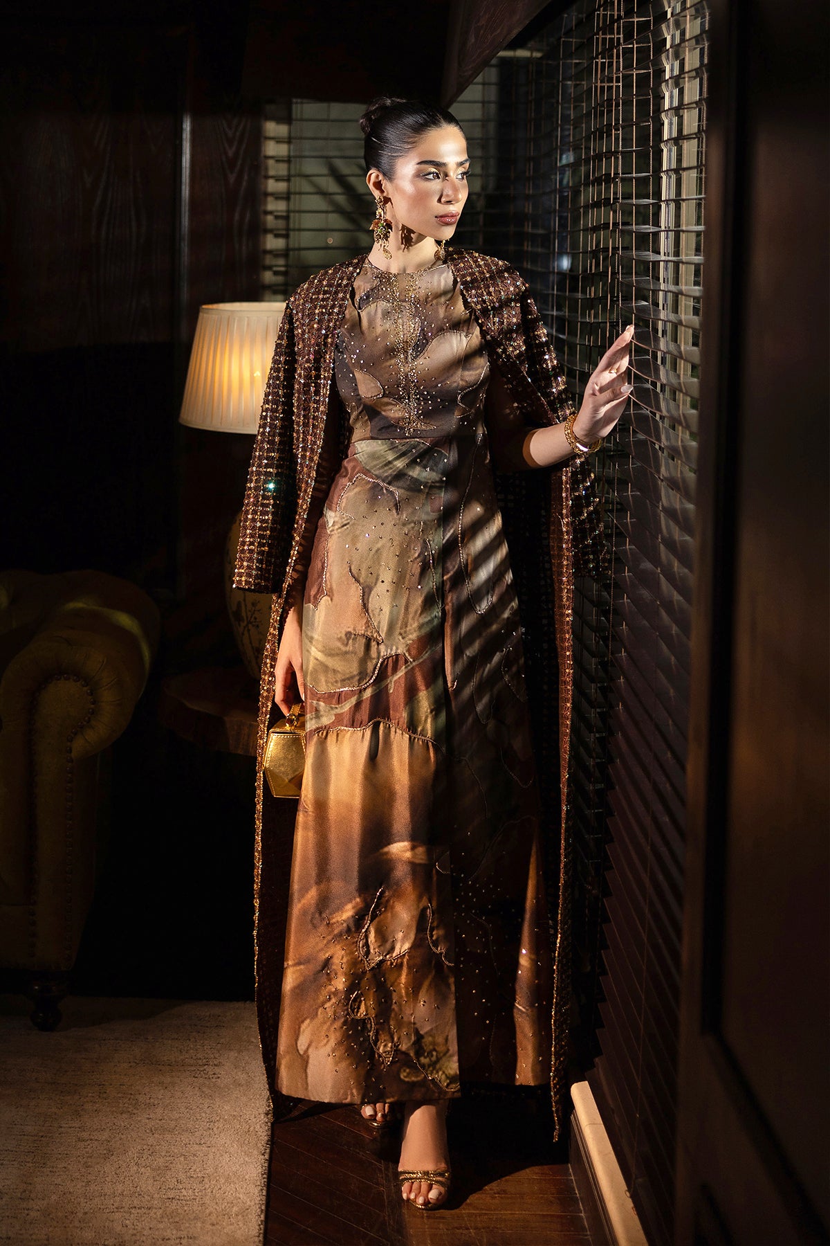 Bronze Adda Work Satin-Blend Cape Dress (2-Piece) - Image 12