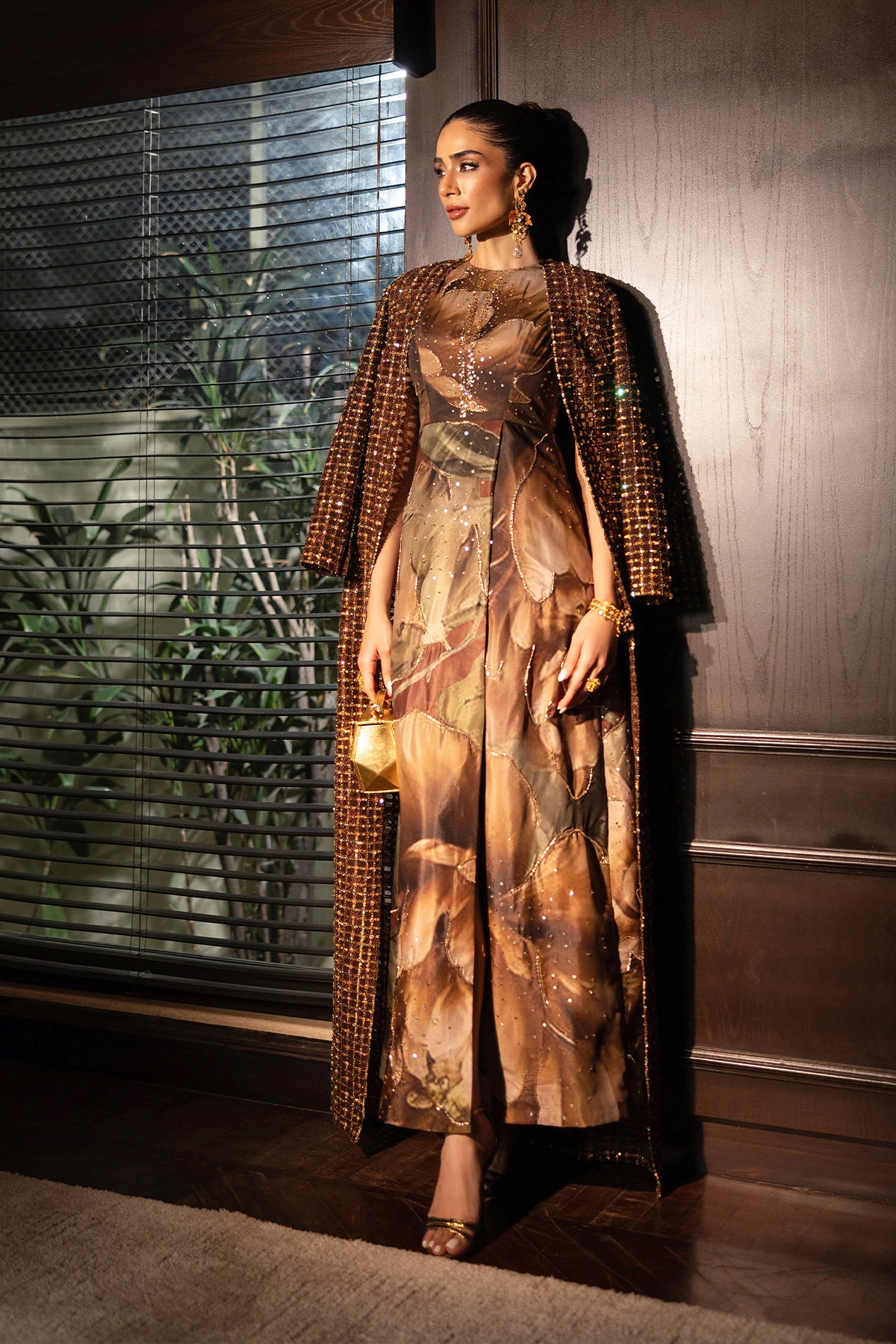 Bronze Adda Work Satin-Blend Cape Dress (2-Piece) - Image 14