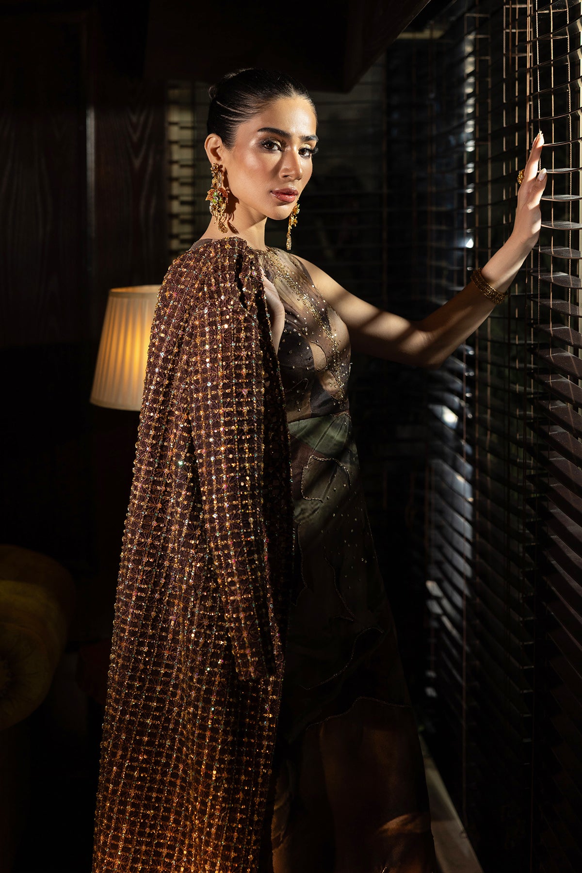 Bronze Adda Work Satin-Blend Cape Dress (2-Piece) - Image 2