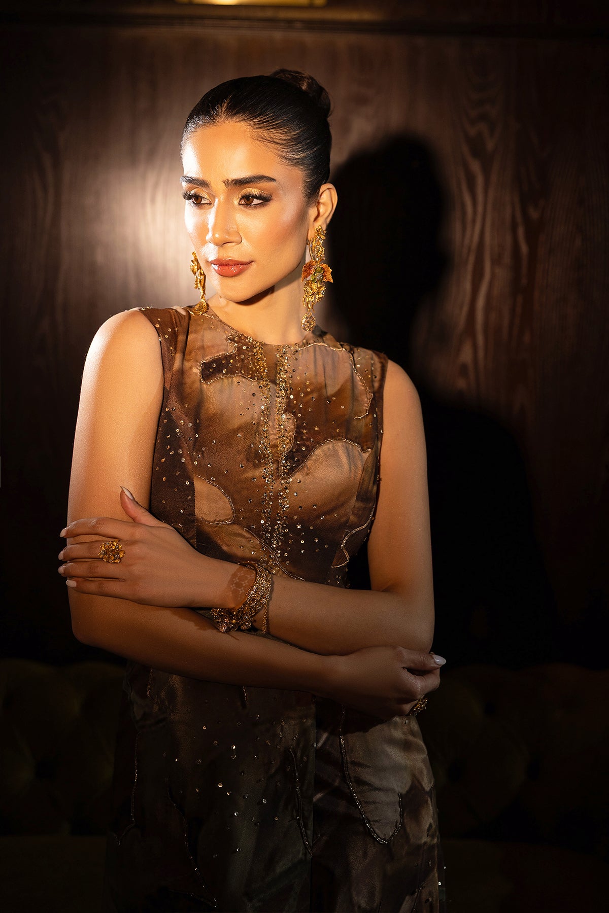 Bronze Adda Work Satin-Blend Cape Dress (2-Piece) - Image 3