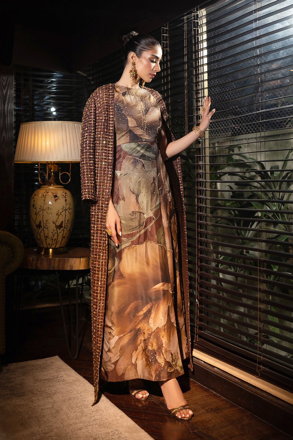 Bronze Adda Work Satin-Blend Cape Dress (2-Piece) - Image 5