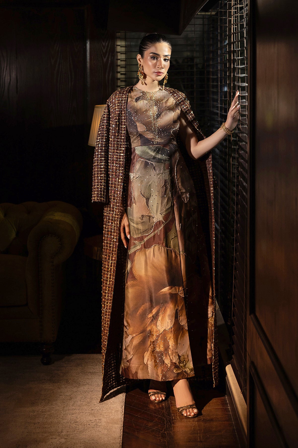 Bronze Adda Work Satin-Blend Cape Dress (2-Piece) - Image 6