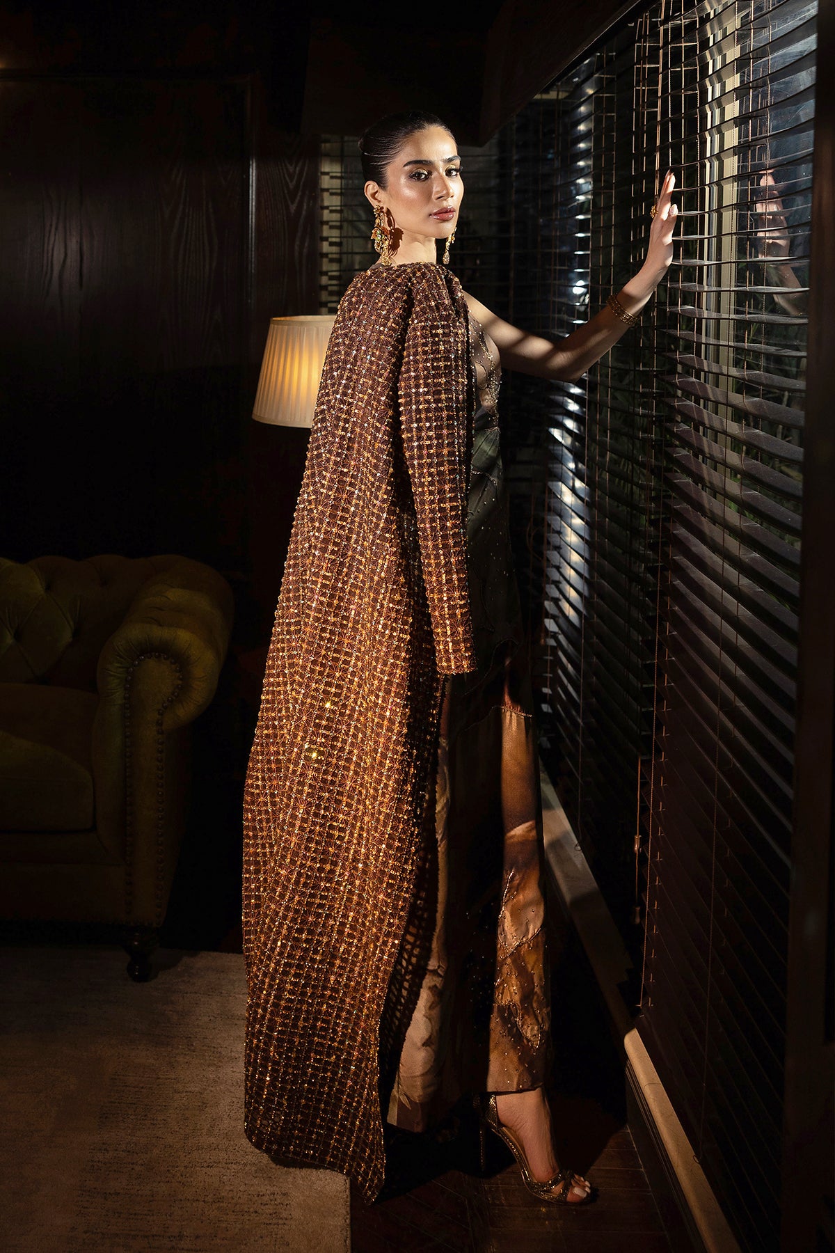 Bronze Adda Work Satin-Blend Cape Dress (2-Piece) - Image 7