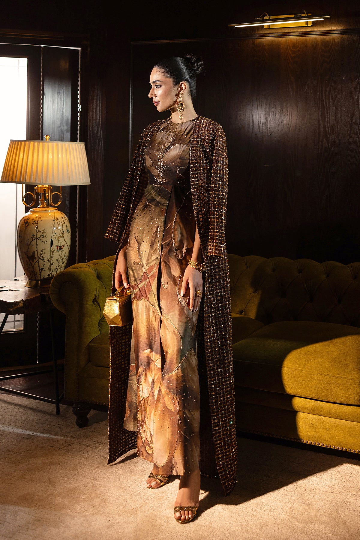 Bronze Adda Work Satin-Blend Cape Dress (2-Piece) - Image 8