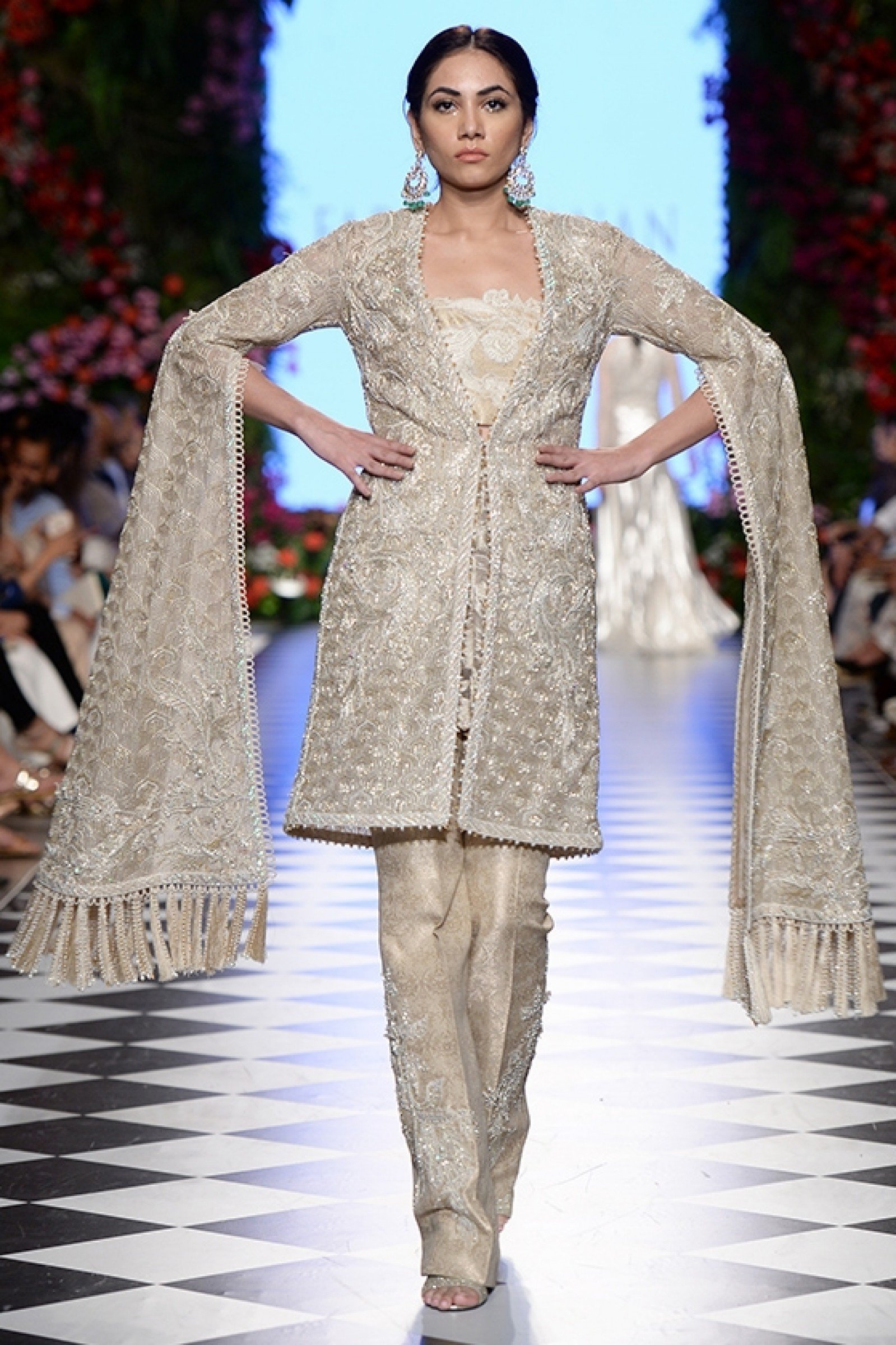 Champagne Embroidered Silk-Blend Cape Dress (3-Piece) - Image 1