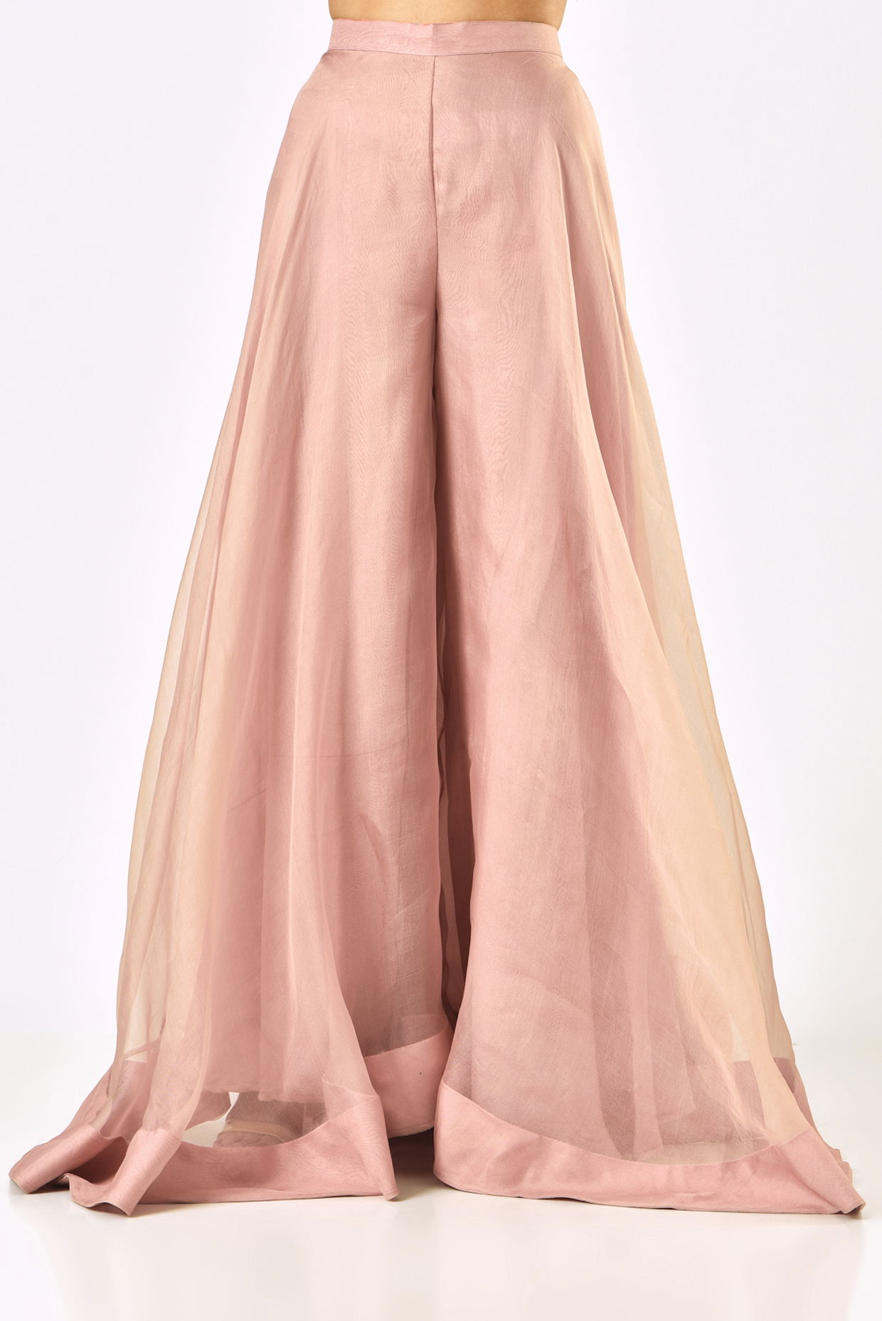 Rose Gold Embroidered Pure Organza Cape Set (3-Piece) - Image 3