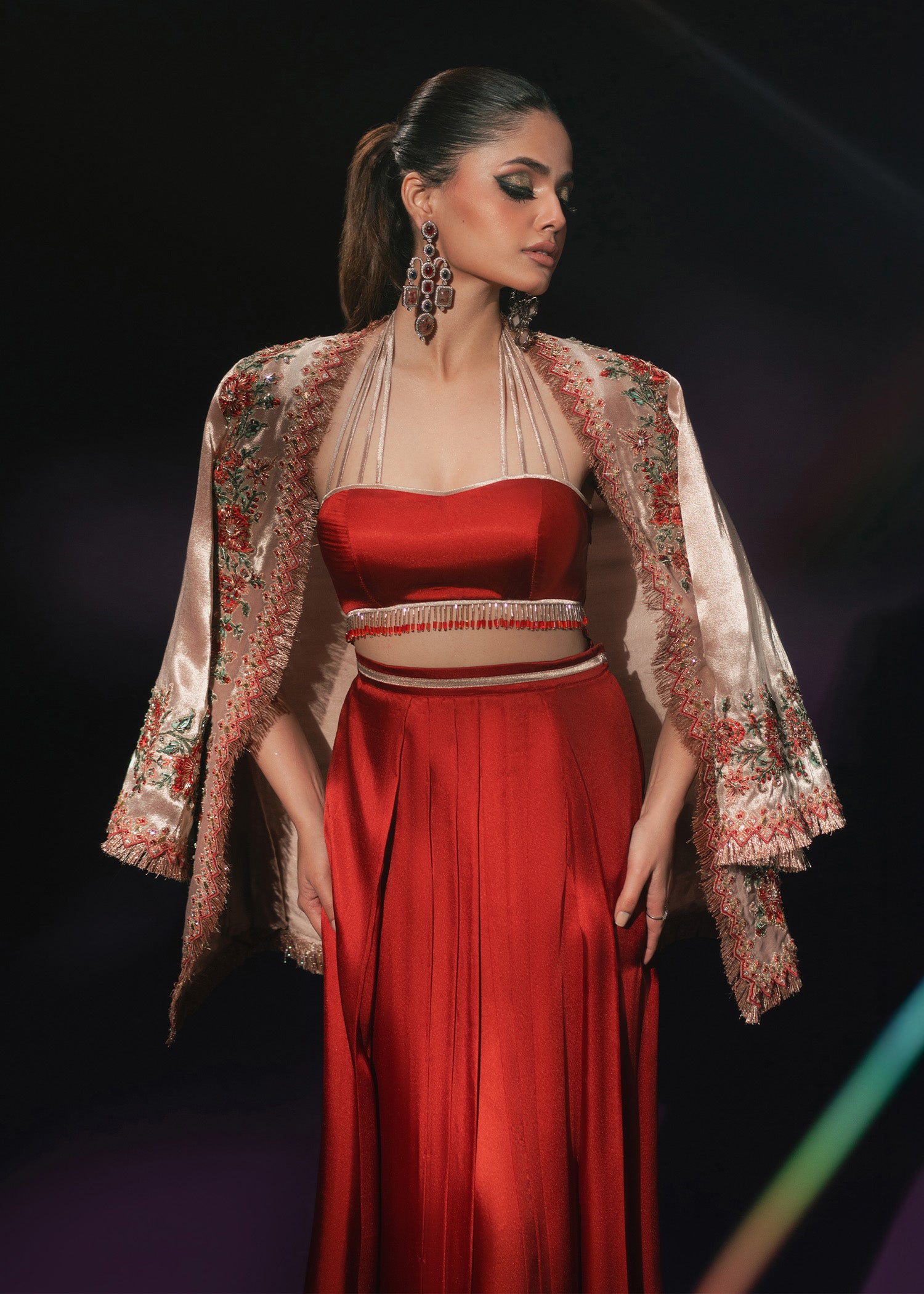 Rose Gold Embroidered Tissue Jacket Satin Silk Co-ord (3-Piece) - Image 9