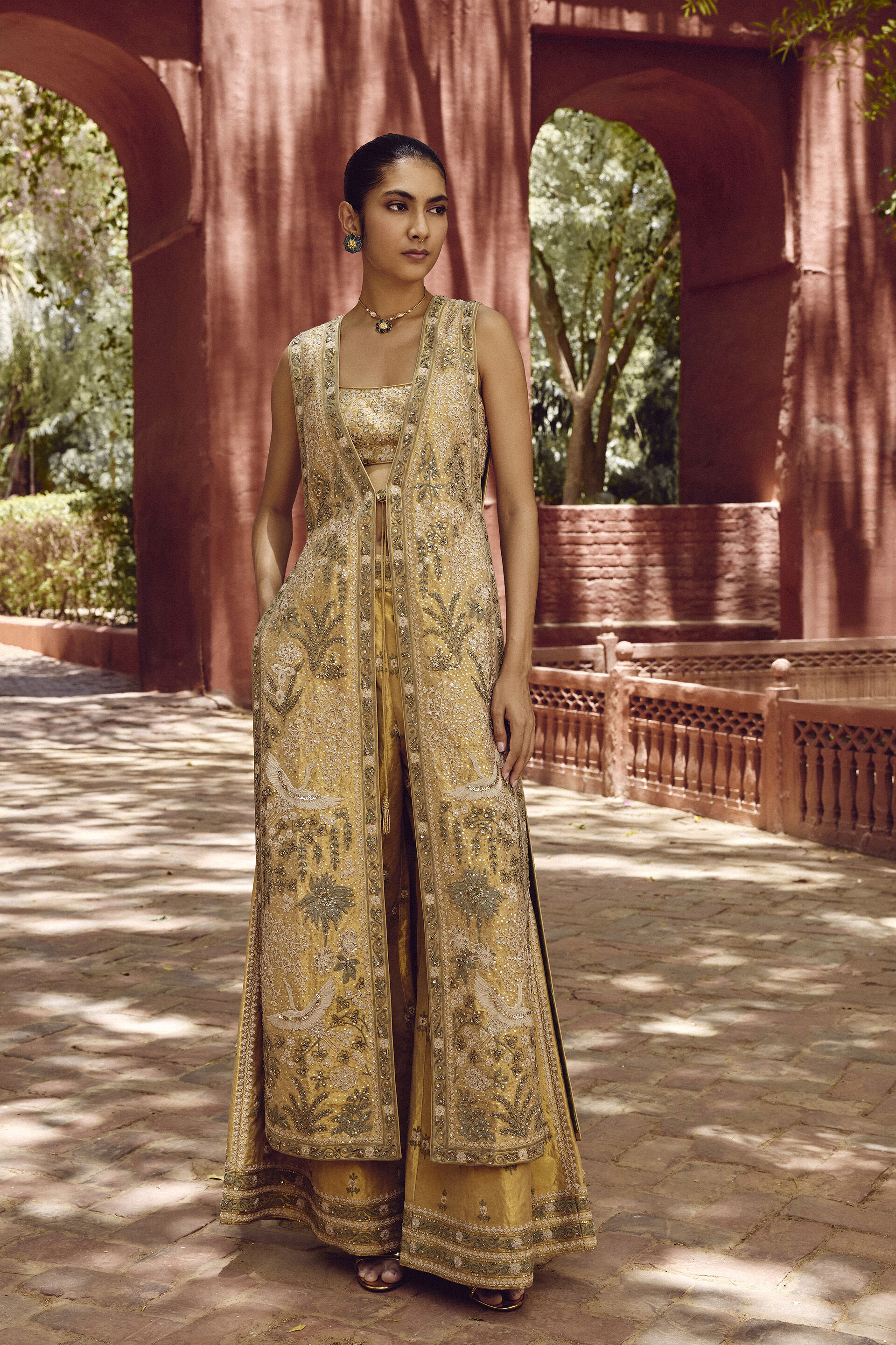 Gold Embroidered Silk Tabard Set (3-Piece) - Image 1