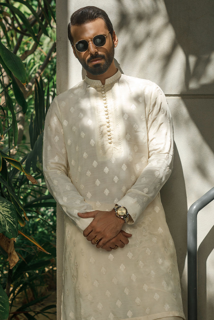 Gold Embroidered Raw Silk Kurta Pajama (2-Piece) - Image 2