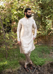 Golden Embroidered Silk-Blend Kurta Set (2-Piece) - Image 3