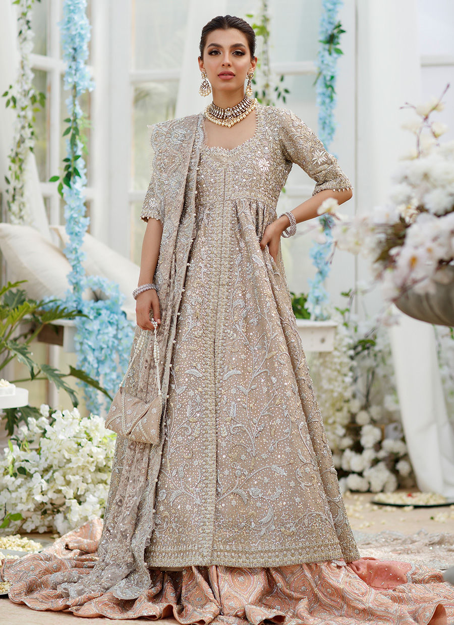 Rose Gold Embroidered Asli Tissue Kalli Daar Gharara (3-Piece) - Image 3