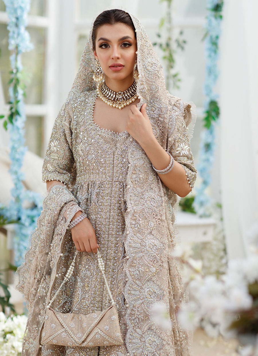 Rose Gold Embroidered Asli Tissue Kalli Daar Gharara (3-Piece) - Image 6