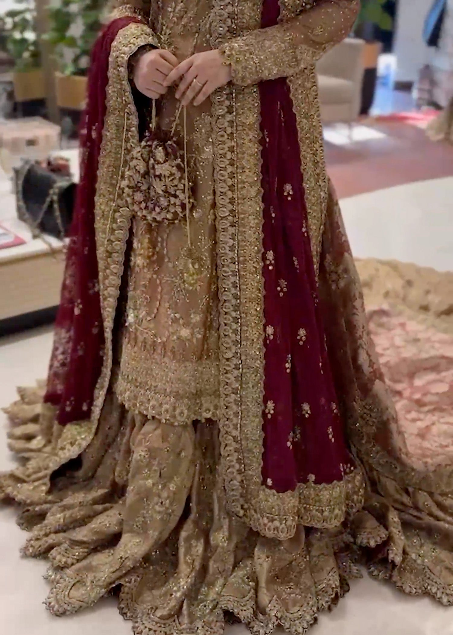 Gold Embellished French Lame Farshi Gharara (3-Piece) - Image 1