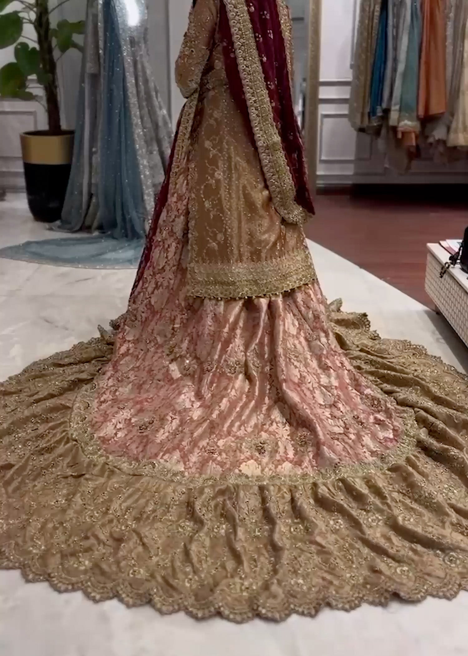 Gold Embellished French Lame Farshi Gharara (3-Piece) - Image 3