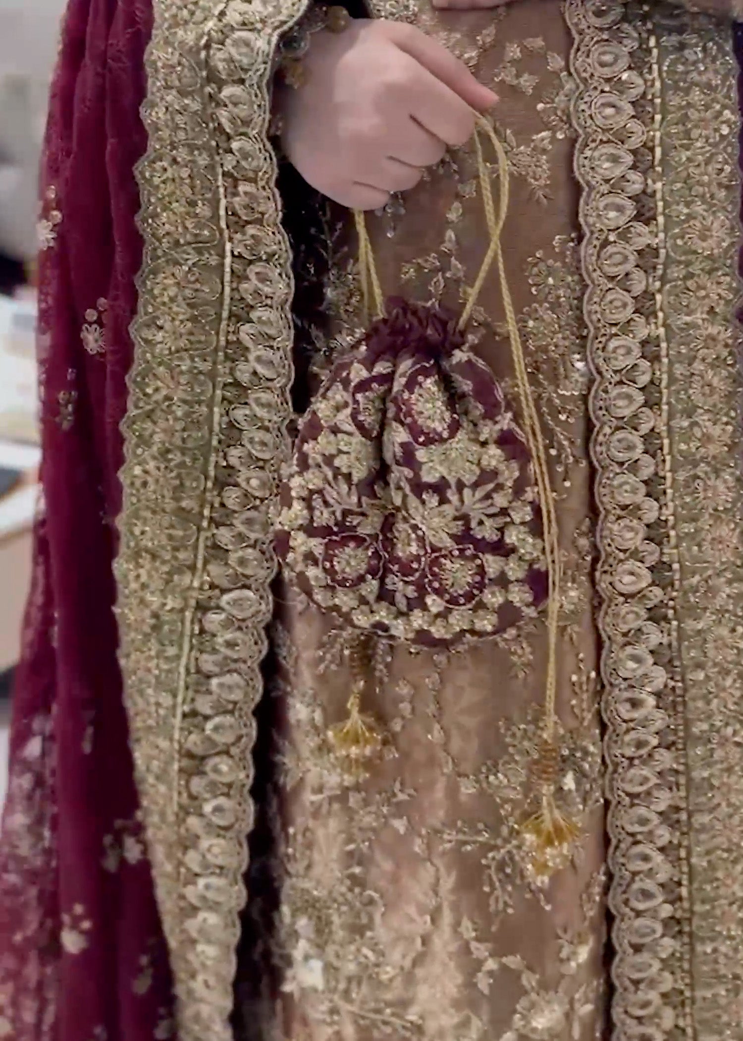 Gold Embellished French Lame Farshi Gharara (3-Piece) - Image 4