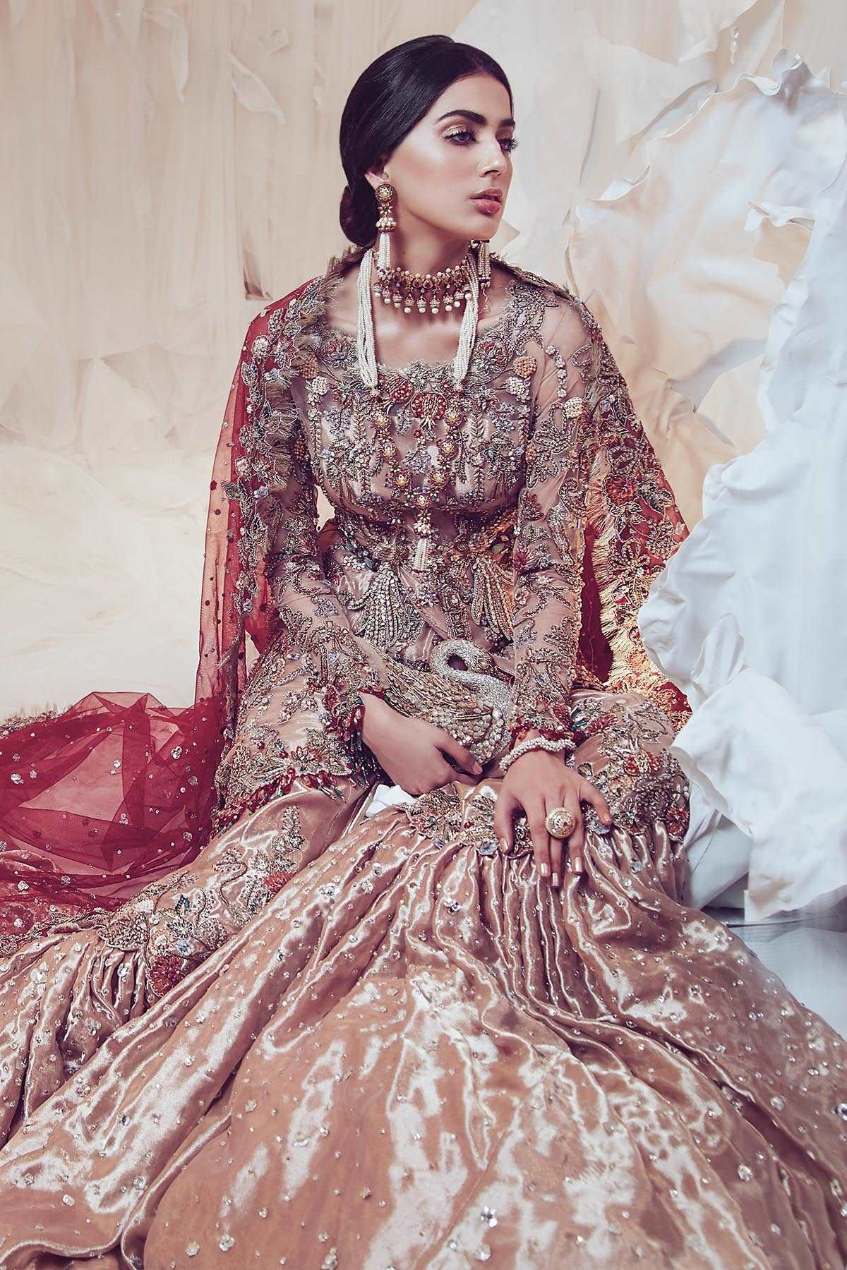 Rose Gold Embellished Gauze Farshi Gharara (3-Piece) - Image 5